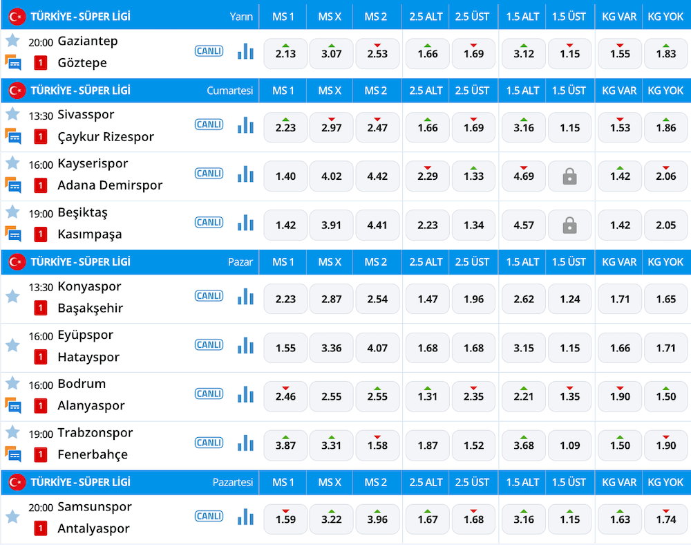 Süper Lig Iddaa Oranları